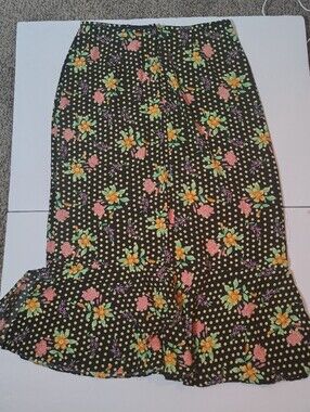Sag Harbor Black Maxi Skirt with Pink & Green Floral Print Size 12